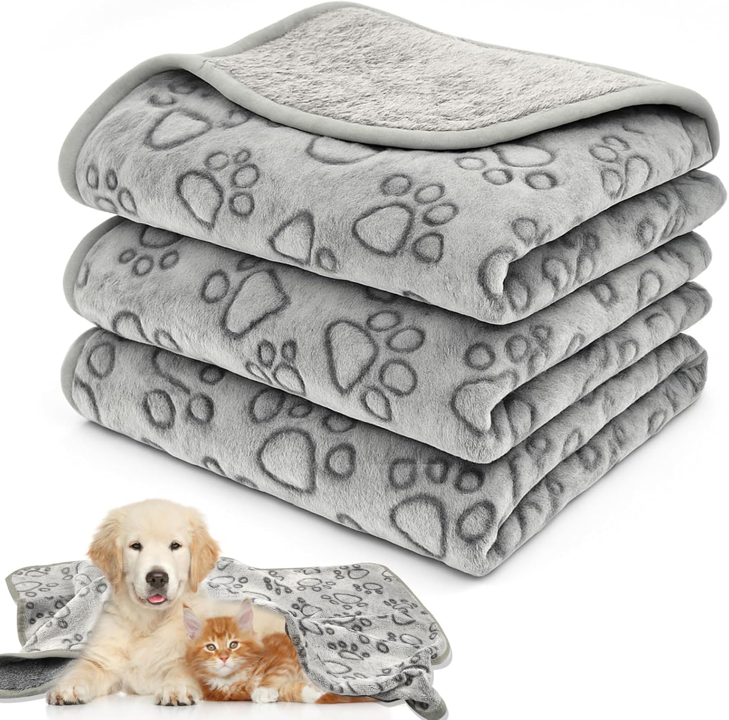 Washable Pet Blanket, 76x52 cm Soft Fleece Throw for Dogs and Cats, Cozy Fluffy Blanket for Sofa Bed Crate and Indoor Use with Medium Small Pets (Grey 3 pieces)