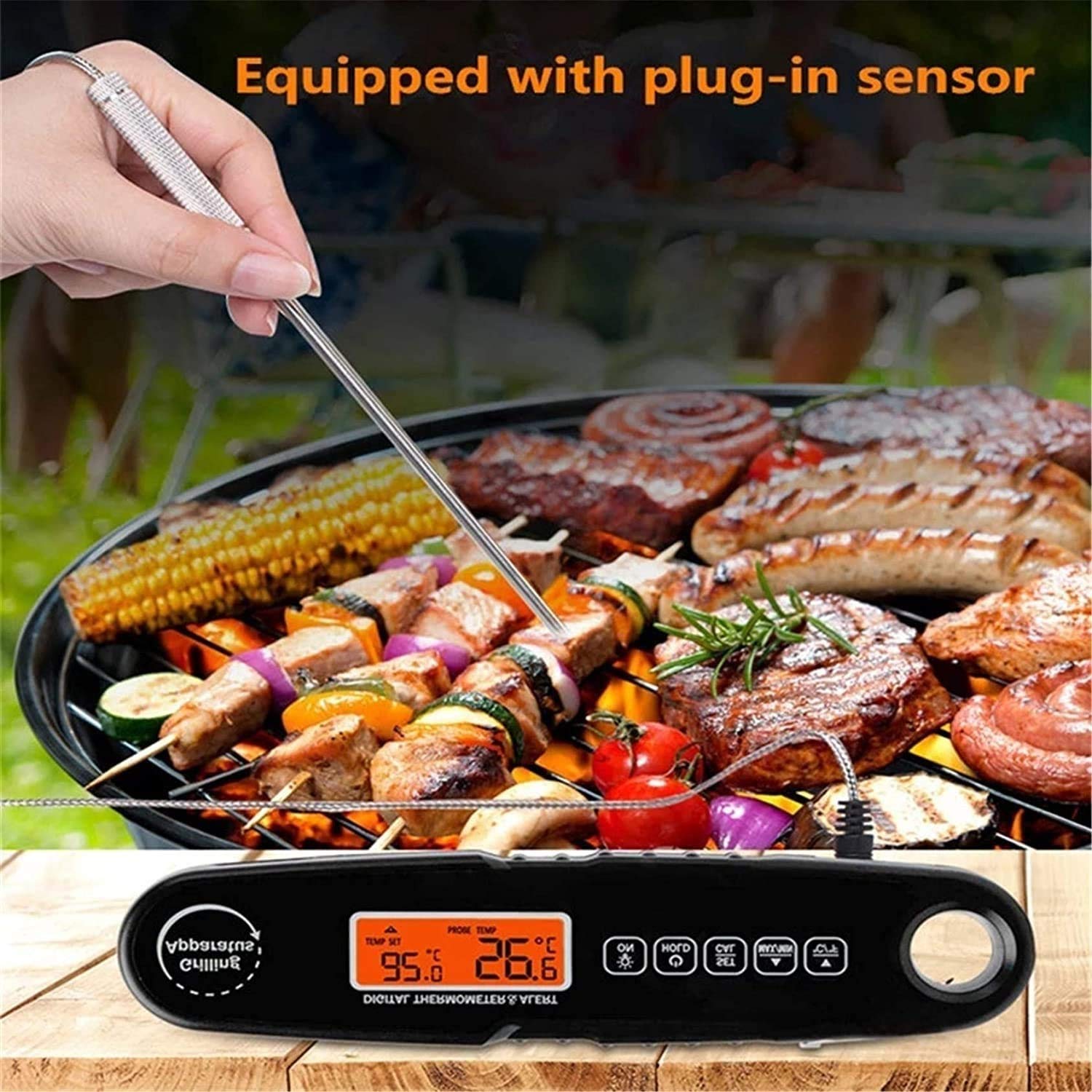 Termómetro digital de carne, termómetro de alimentos de lectura instantánea para asar, termómetro digital con función de alarma de retroiluminación para barbacoa al aire libre, cocina, fiesta