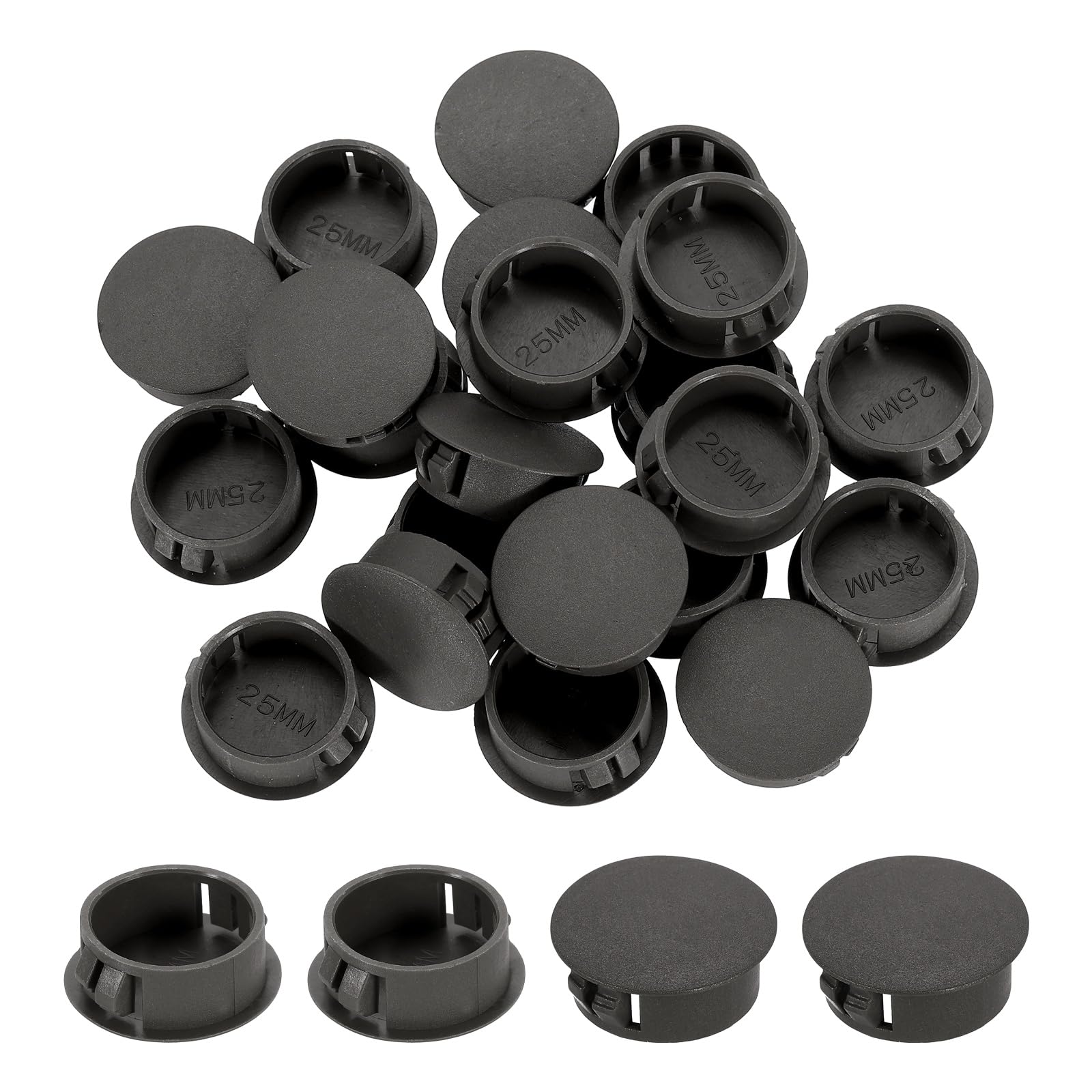 sourcing map Hole Plugs 50pcs 25mm(1-Inch) Plastic Plugs for Round Holes Flush Type for Furniture Cabinets Machines Hardware Fencing Post Pipe, Light Black โ image 1