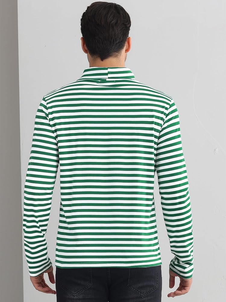 Lars Amadeus Striped Turtleneck T-Shirt for Men's Contrast Color