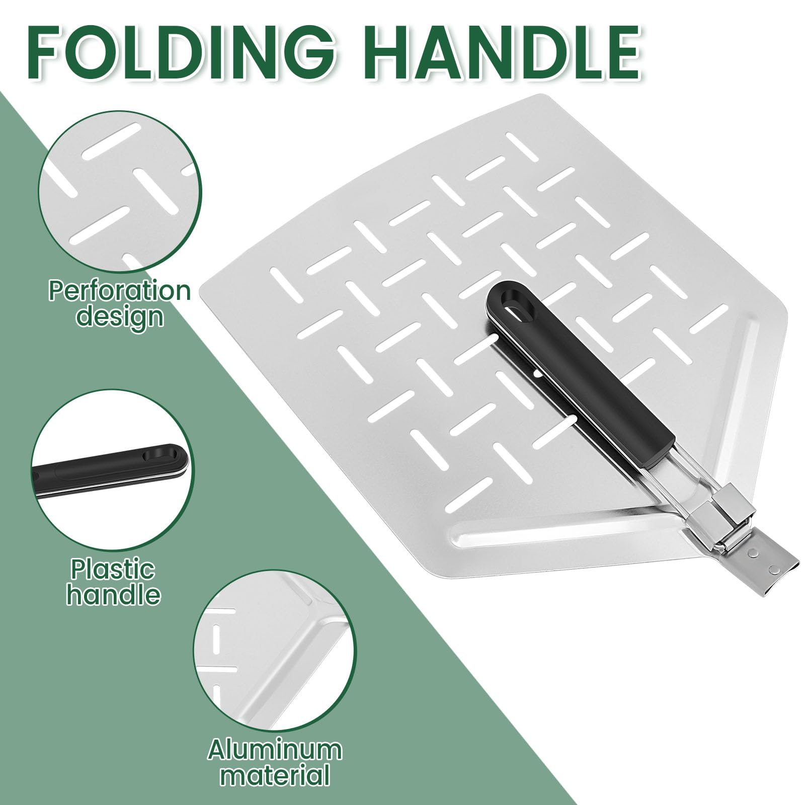 Hevtsde Pizza Peel 13 Inches Perforated Aluminum Pizza Paddle with Folding Handle Rustproof Pizza Spatula Professional Pizza Turning Peel for Pizza Lovers Home Cooks