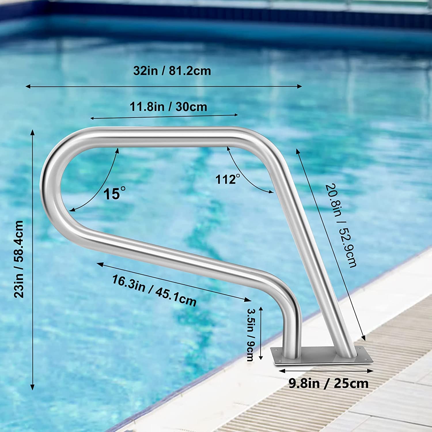 Pasamanos de seguridad para piscinas, pasamanos de escalera de spa de acero inoxidable de 3 curvas, fácil de instalar para piscinas de jardín y patio trasero
