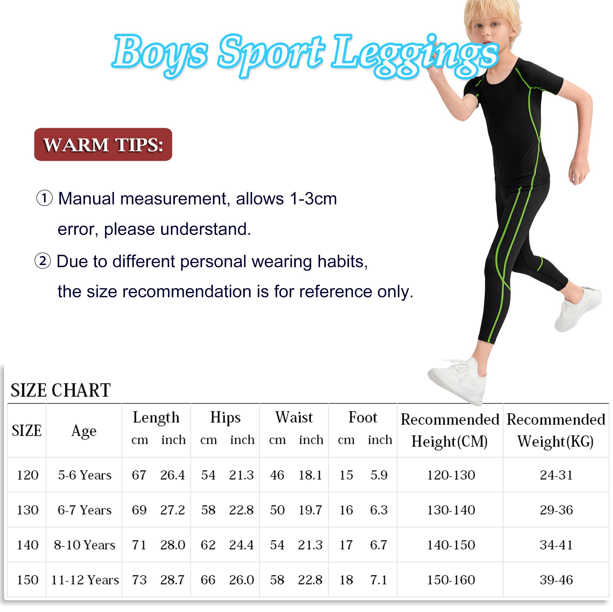 Legging de Sport pour Enfant Garçon Doux Respirant Séchage Rapide Pantalon Longue de Yoga Taille Haute Fitness Extensible Base Layer Collant Anti-Frottements pour Jogging Danse Basket
