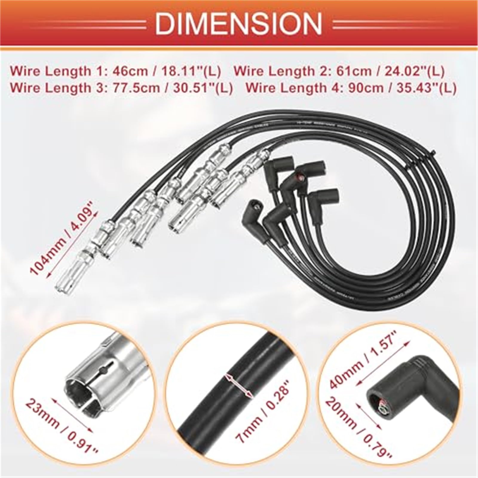 Przewody cewek zapłonowych dla świec zapłonowych, kabel 7 mm