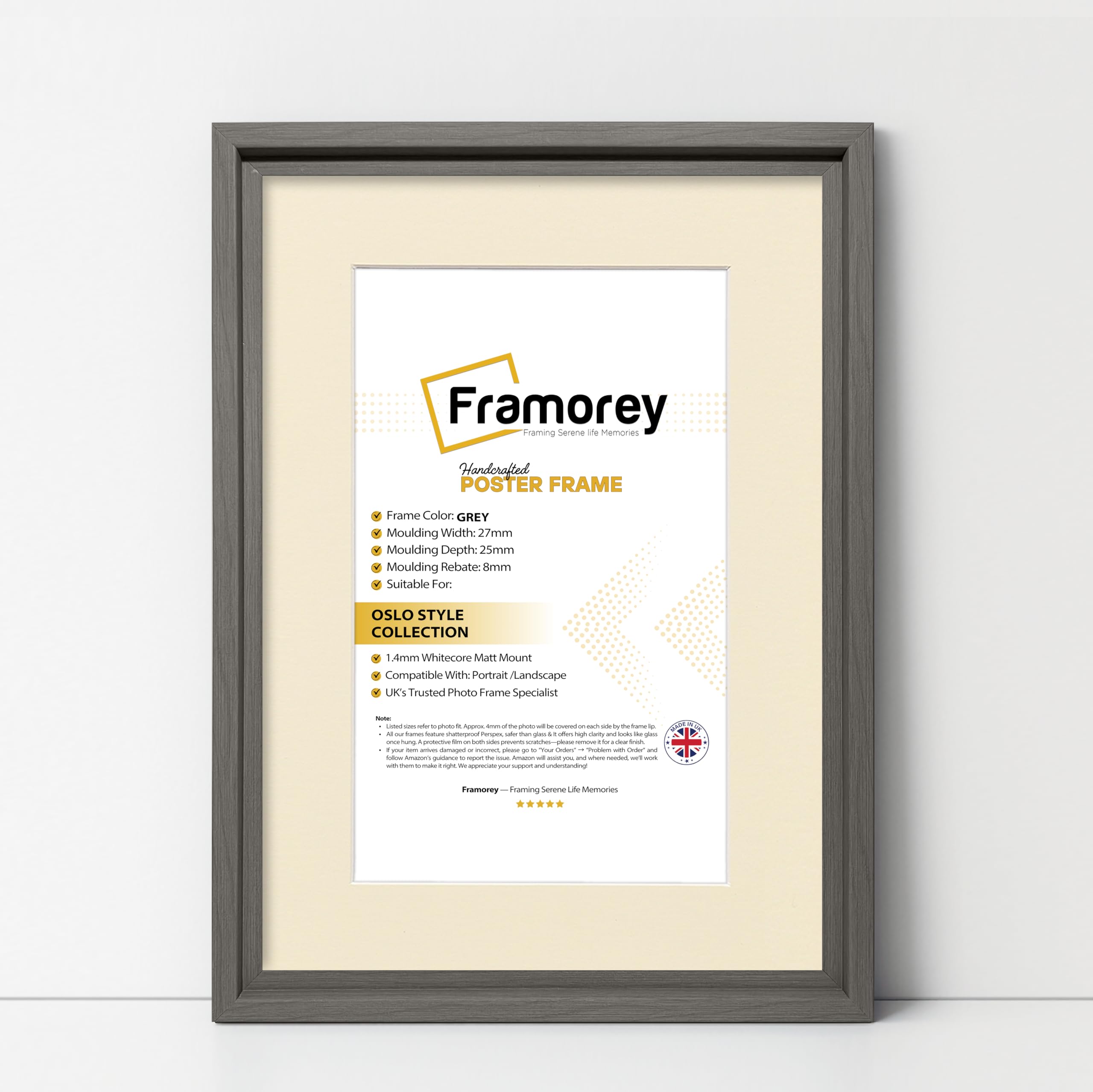 Framorey Framing Serene Life Memories Grey With Ivory Mount Framorey Oslo Style Picture Frame, A5 Size Grey Photo Frame With A6 Size Ivory Mount, Photo College Frame, Home Decor Frames