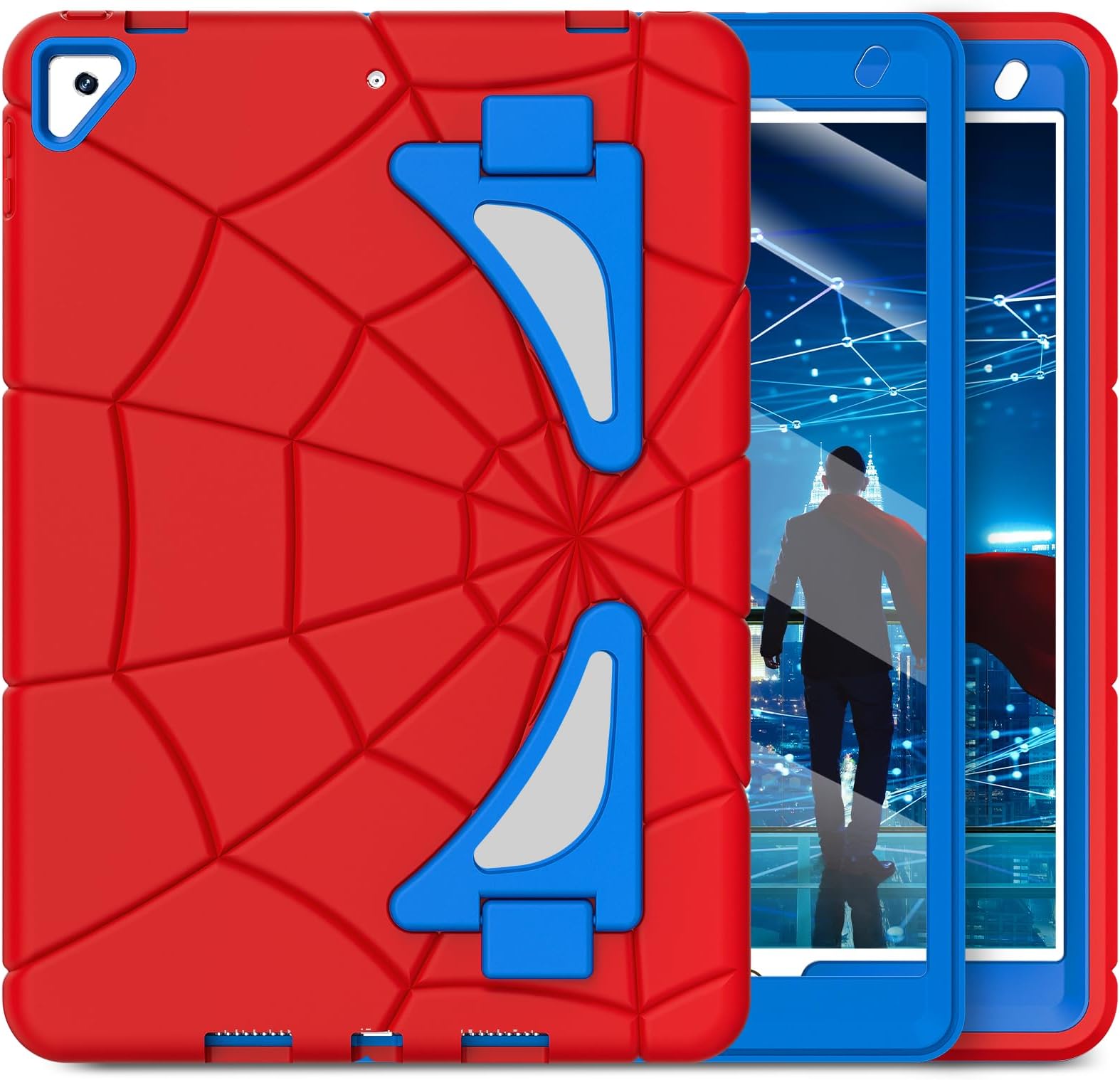 Case for iPad 9th Generation/iPad 8th 7th Generation 10.2 inch 2021/2020/2019 Heavy Duty Shockproof Rugged Protective Cover 10.2'' with Stand, Red+Blue