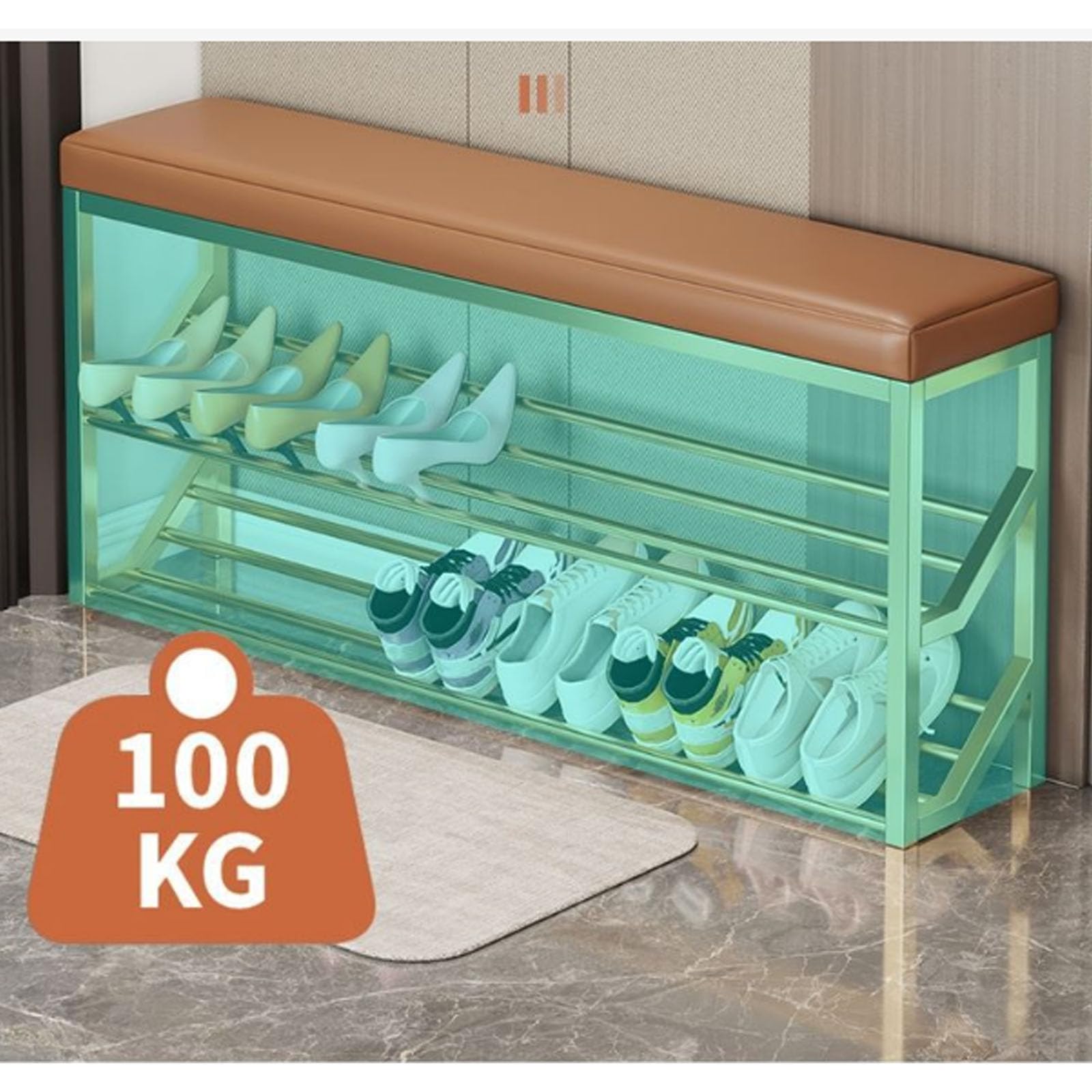 2-poziomowy stojak na buty ławka z metalowymi półkami przemysłowe wejście nizer solidny stojak do przechowywania butów rozmiar: 80 x 20 x 48 cm czarny i beżowy