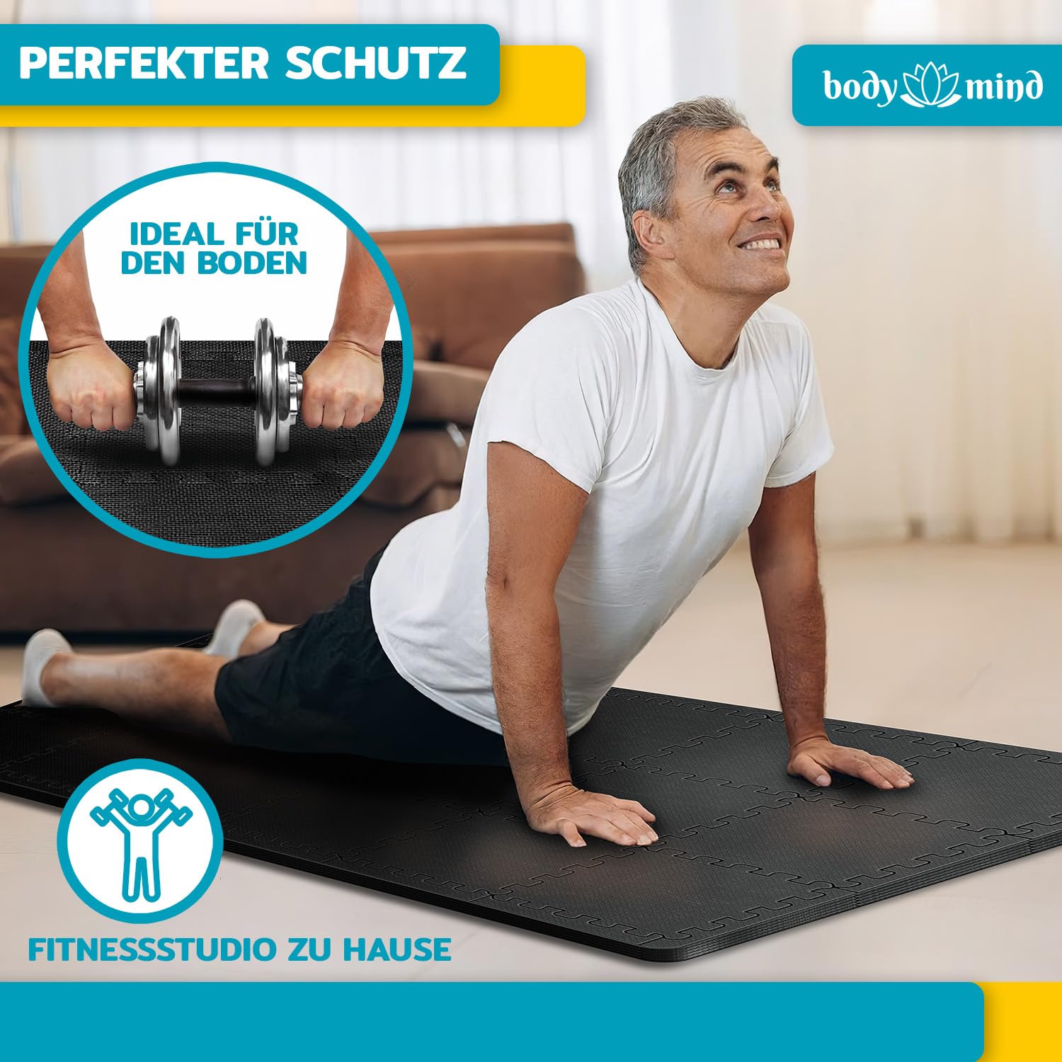 Boden-Schutzmatten XXL Set; Fitnessmatte Bodenschutz Puzzle-Matte; Unterlegmatte für Fitnessgeräte Turnmatte Trainingsmatte Sport-Matte & Fitnessraum Keller Garage Fast 2 m²