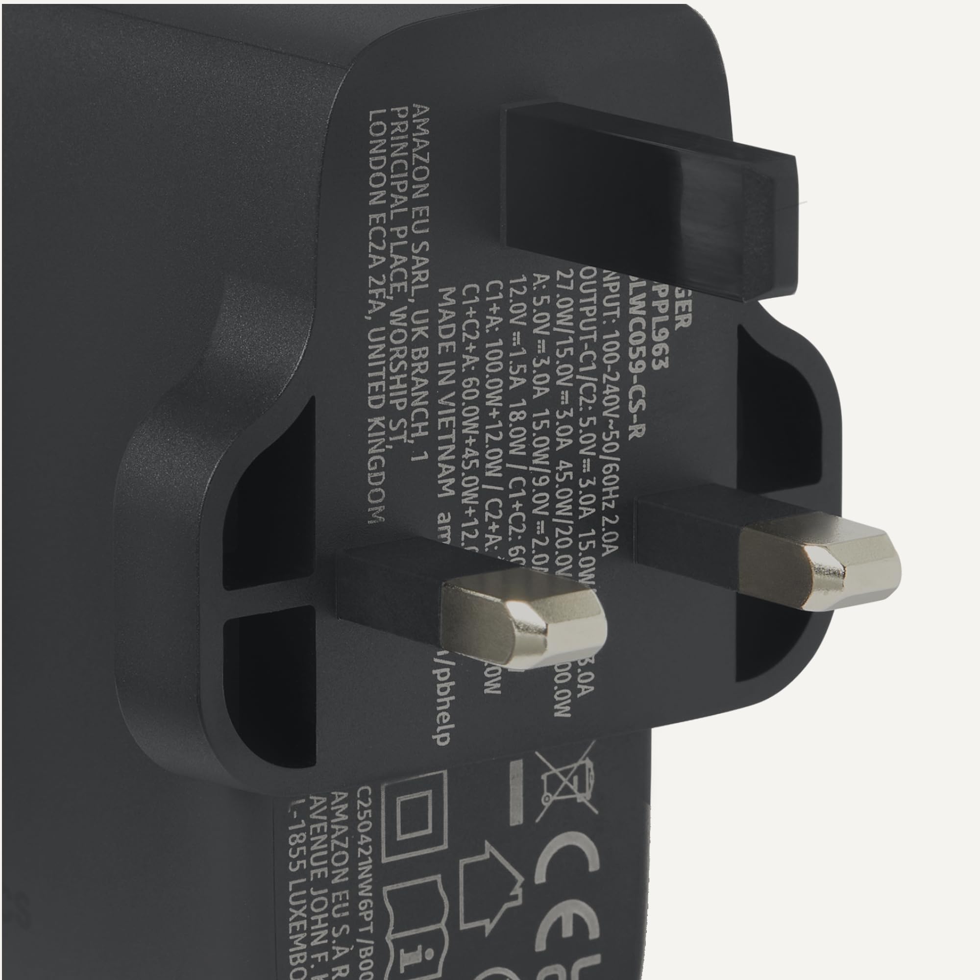 Amazon Basics Fast Charging USB C Nano GaN Wall Charger, 120W 3-Port for Laptops Tablets Phones, Black — view 3