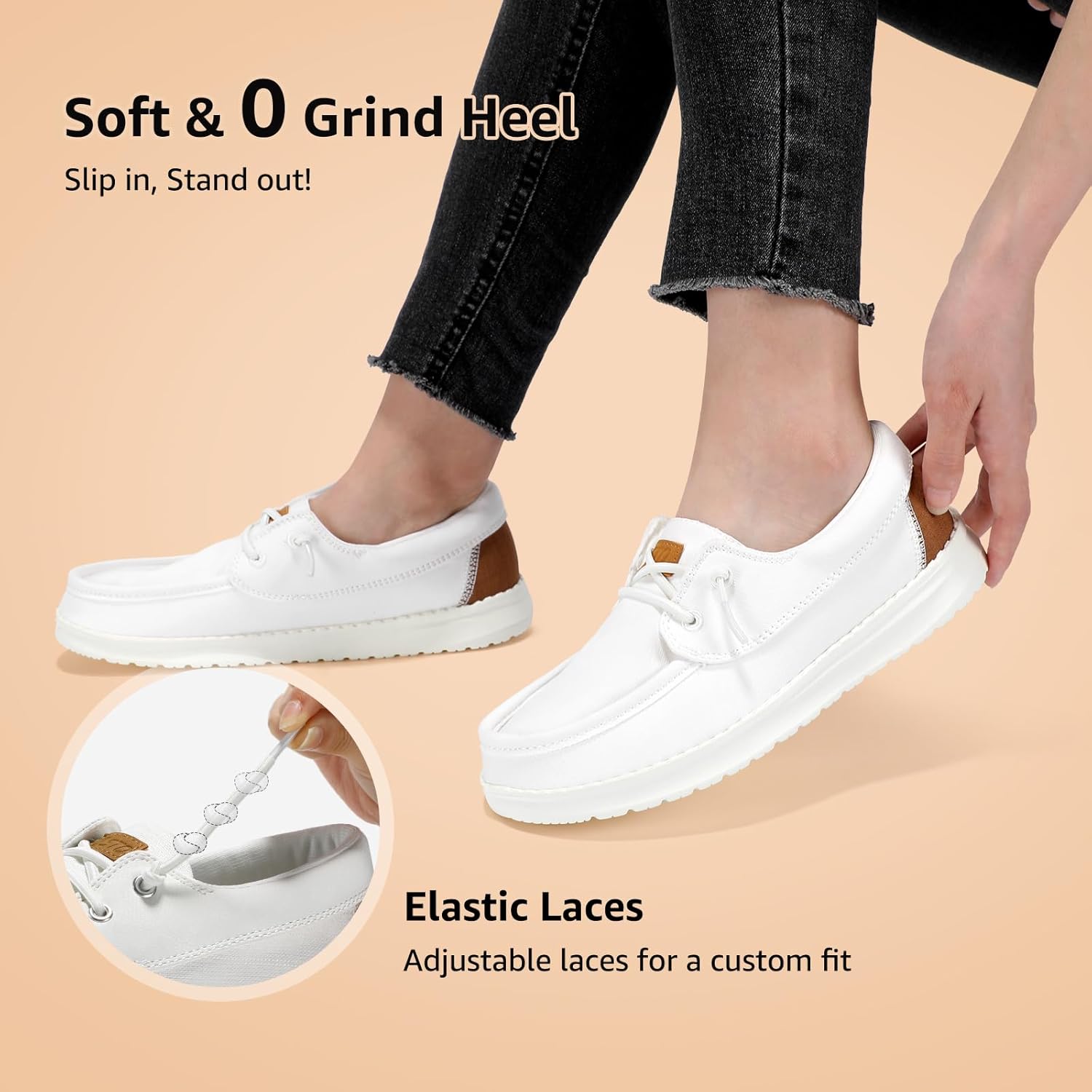 STQ Women's Boat Shoes with Orthopedic Insole Slip On Business Casual Shoe for Plantar Fasciitis Lightweight Canvas Loafer