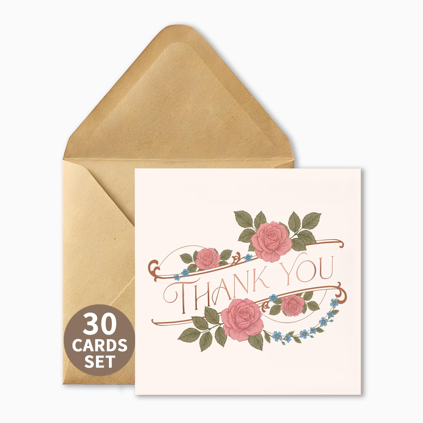 Thank You Cards Pack of 30 multipack with Envelopes, 350GSM Beautiful flowers Gold Foil Greeting Cards for Weddings, kids,Baby Showers, Teacher, Graduation, Small Business Gifts — image 1