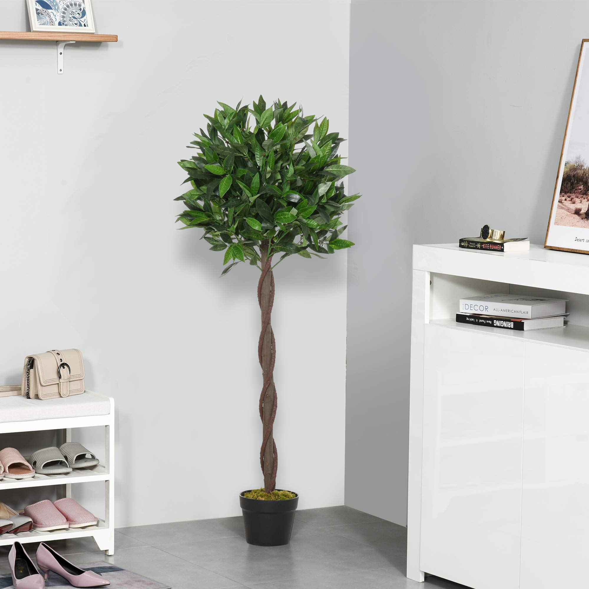 Outsunny Set di 2 Alberi di Alloro in Vaso Altezza 120cm in Plastica | Piante Finte, per Interno, Ufficio, Soggiorno