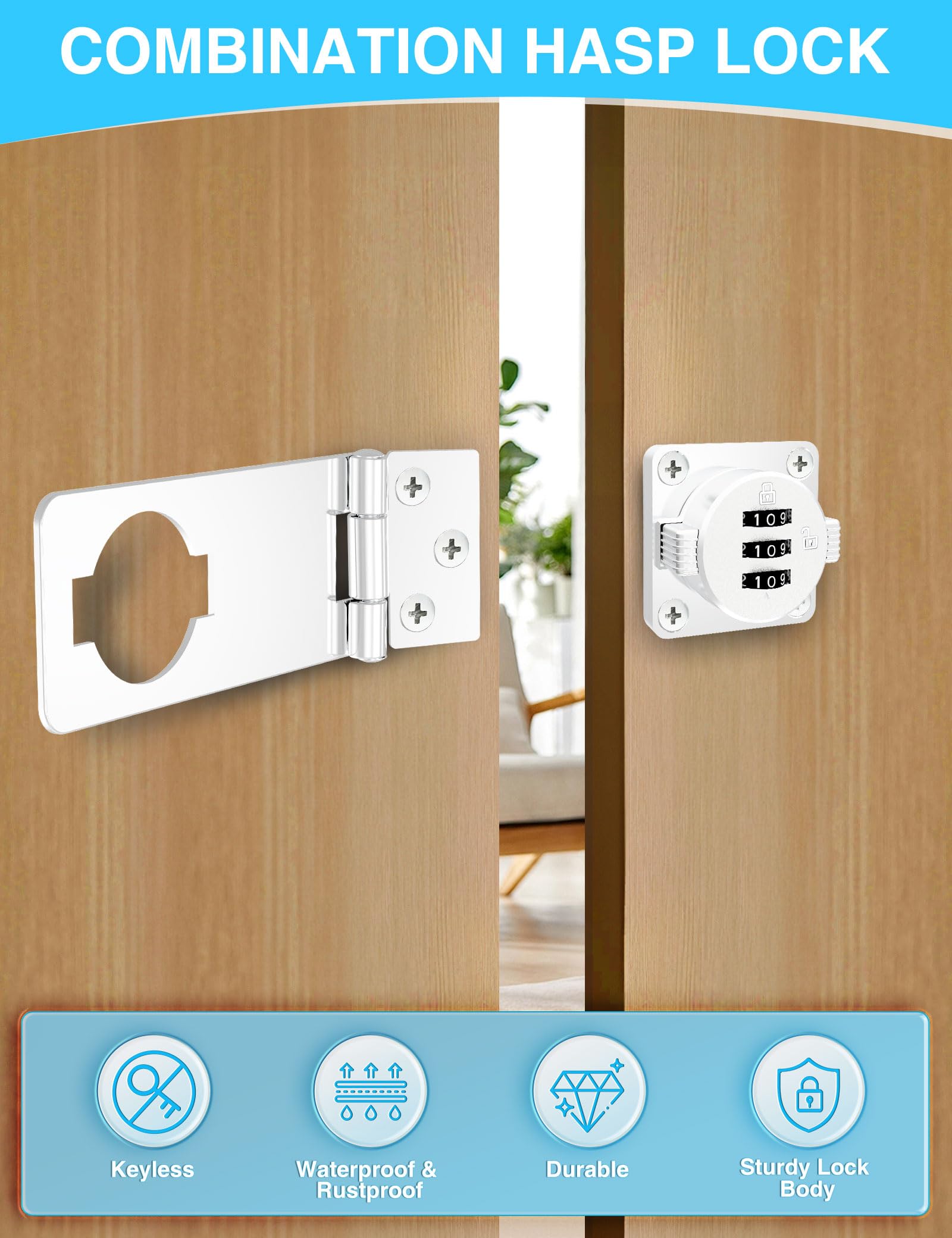 Cerradura de combinación de gabinete sin llave, cerradura giratoria de 3 dígitos para puertas, armarios, cajones, puerta de granero, baño, exterior, armario, valla, aleación de zinc duradera