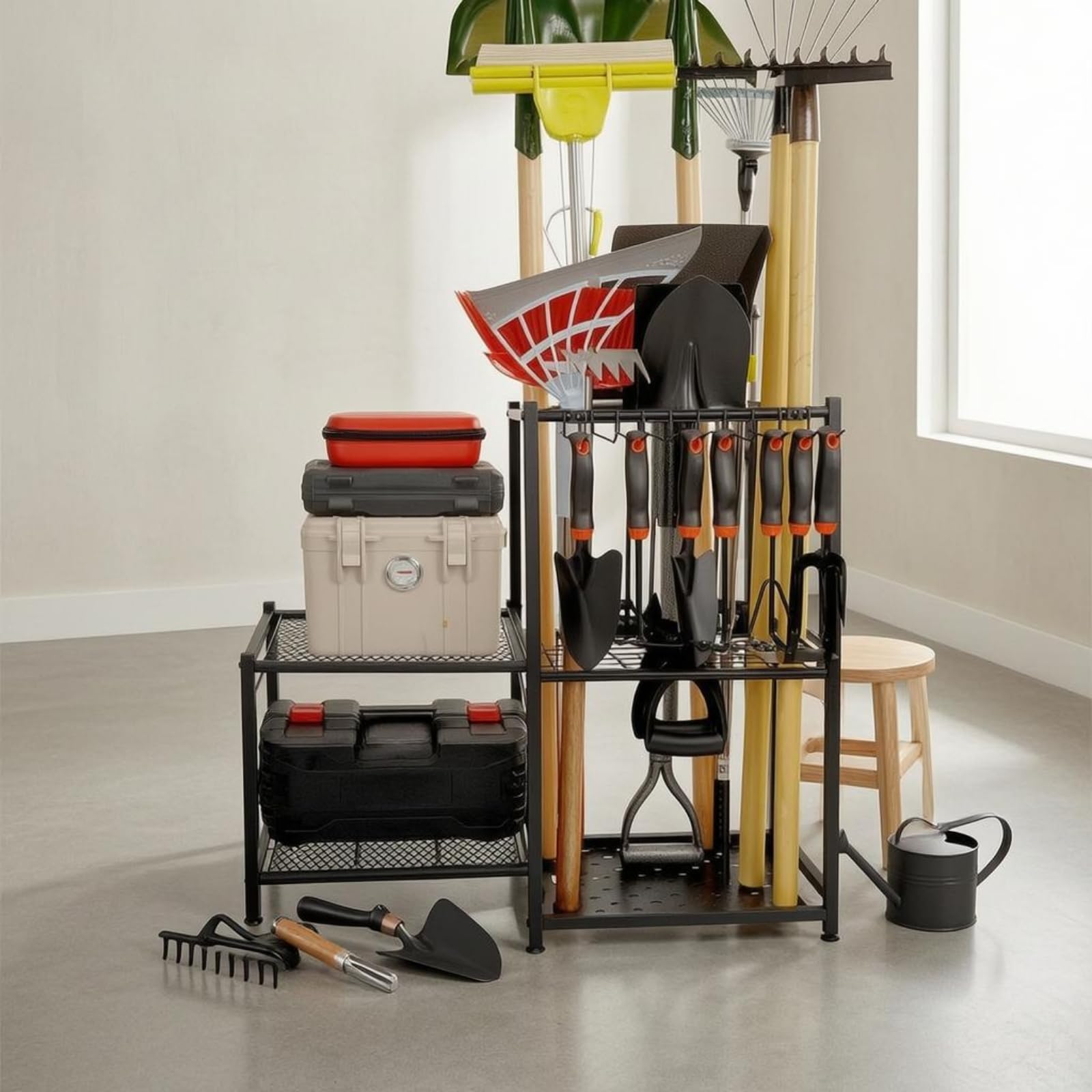 Organisateur D'outils Métallique Acier Range Outils Jardin Autoportant Rangement Extérieur pour Garage