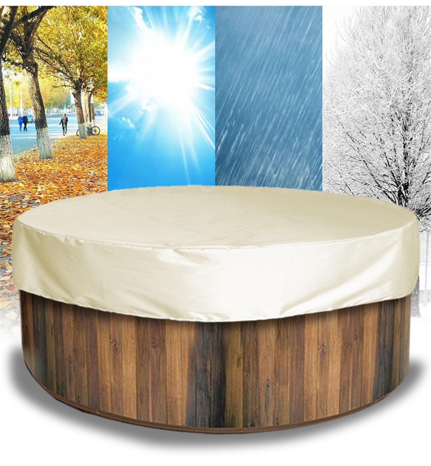 Cubierta Redonda para Tanque De Almacenamiento, Resistente Al Agua, para Piscina, para Uso Intensivo, para Bañera De Hidromasaje Al Aire Libre(Beige,190 * 90cm)