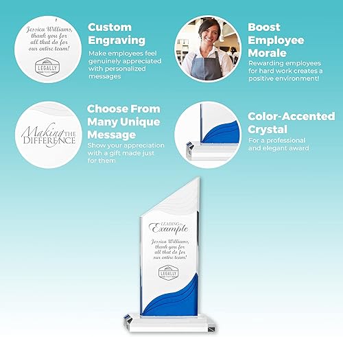 Miniatura 4 de Trofeo grabado Baudville - Torre de acrílico - Base azul con parte superior helada - Personalizado