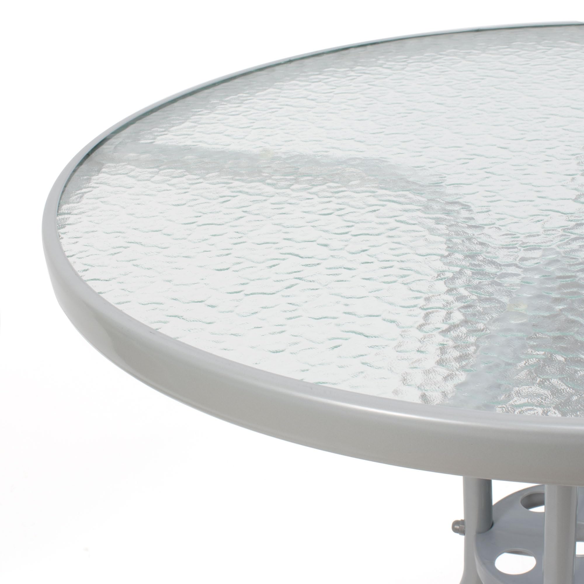 THE SECRET HOME - Mesa Redonda de Metal con Base de Cristal Texturizado - Alto. 70 cm x Ø80 cm - Mesa para Jardín, Terraza, Patio o Balcón (Gris - Ø80 cm)