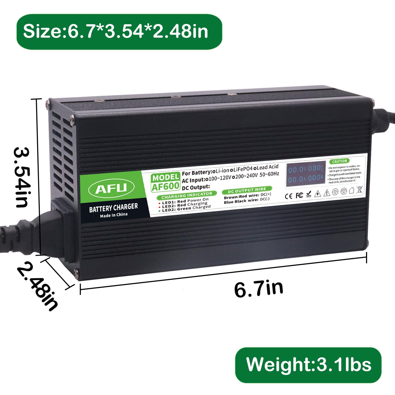 84V 8A Li-ion Battery Smart Charger with OLED Charging Display Safe and Durable Used for 20S 72V Lithium Battery Charger DC Output XT60 Male Connector