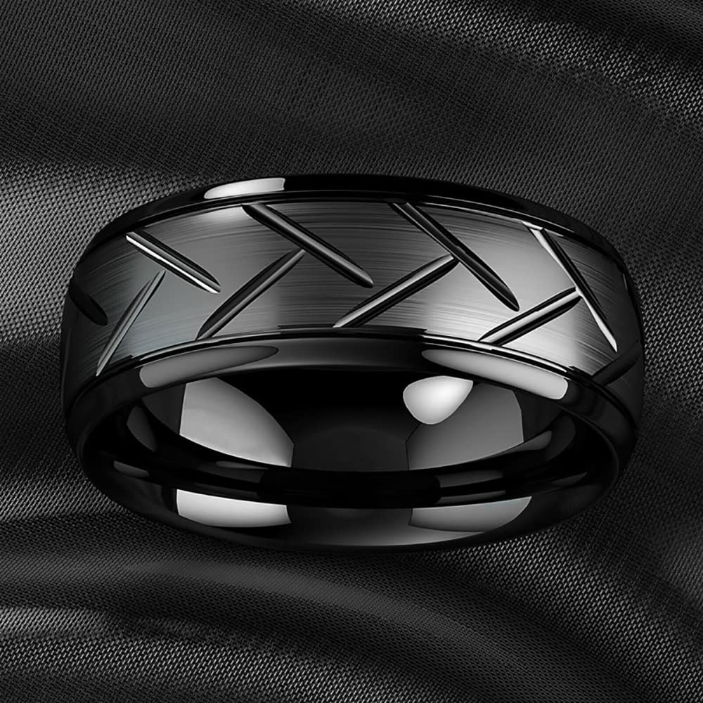ZENSE - Anello nero lucido da uomo con scanalature ZR0177
