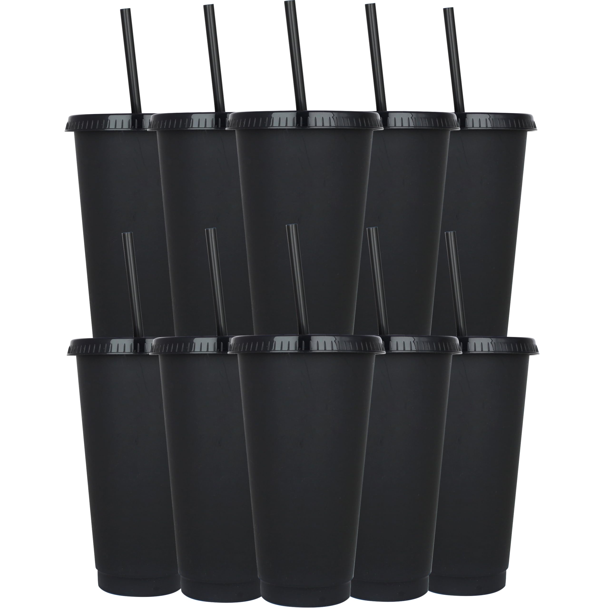 Yisituo 710ml Reusable Plastic Cups, 10 Pack Cold Cups with Lid and Straw