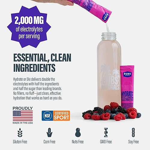 Miniatura 3 de BUBS Naturals - Paquetes de polvo de electrolitos hidratados o troquelados para una rápida absorción  Polvo de electrolito premium de 2000 mg  para