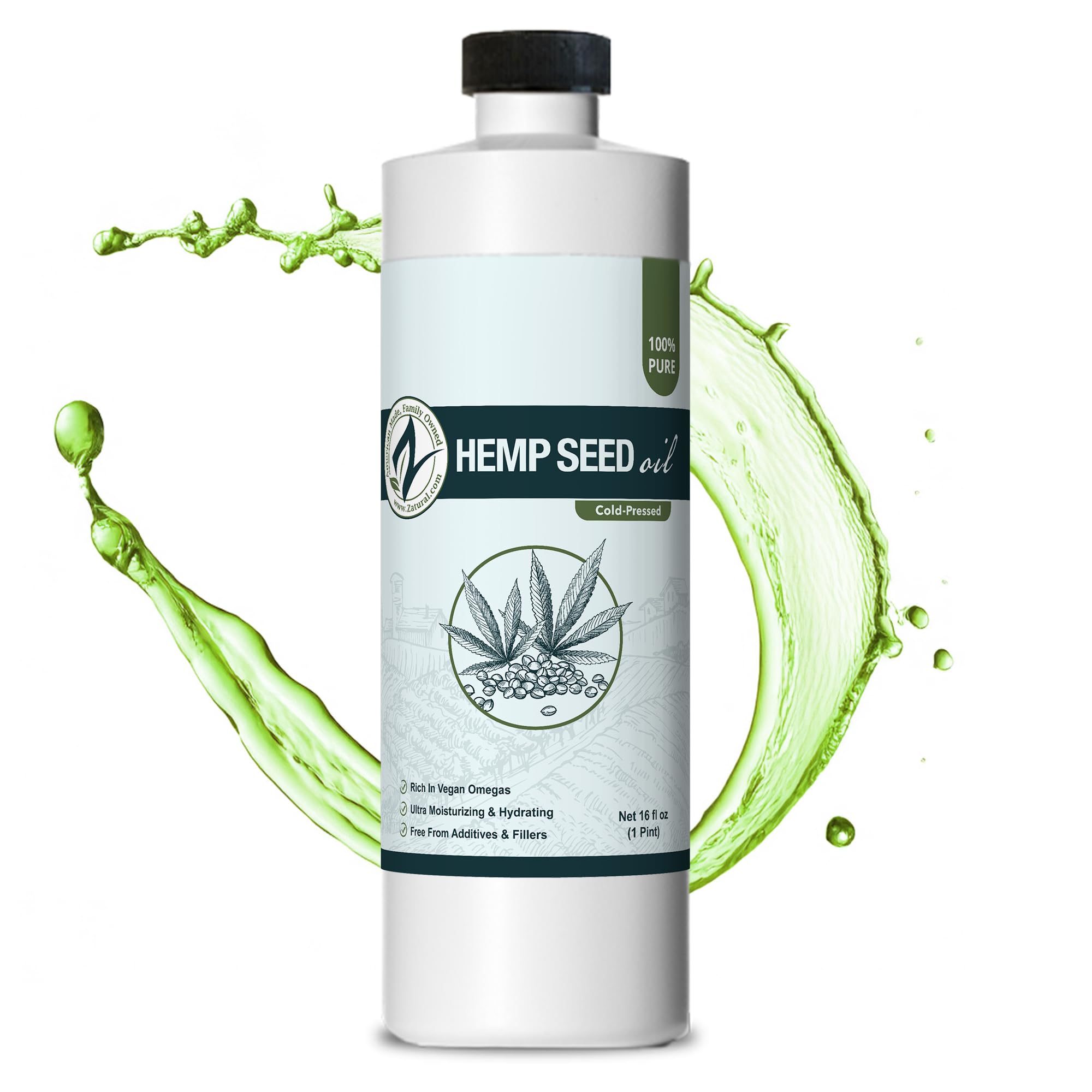 Zatural Hemp Oil Organically Grown 455,000mg 100% Pure Cold Pressed High Vegan Omegas 3 & 6 No Fillers or Additives Therapeutic Grade (16 Ounce)