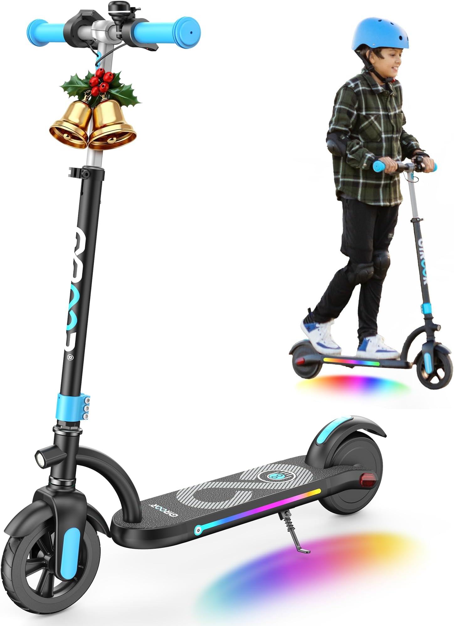 Gyroor H40 Kids Electric Scooter, 180W Motor, Up to 10 MPH, LED Display & Colorful Lights, Adjustable Height, for Boys & Girls Ages 8-12, Great Birthday Gift