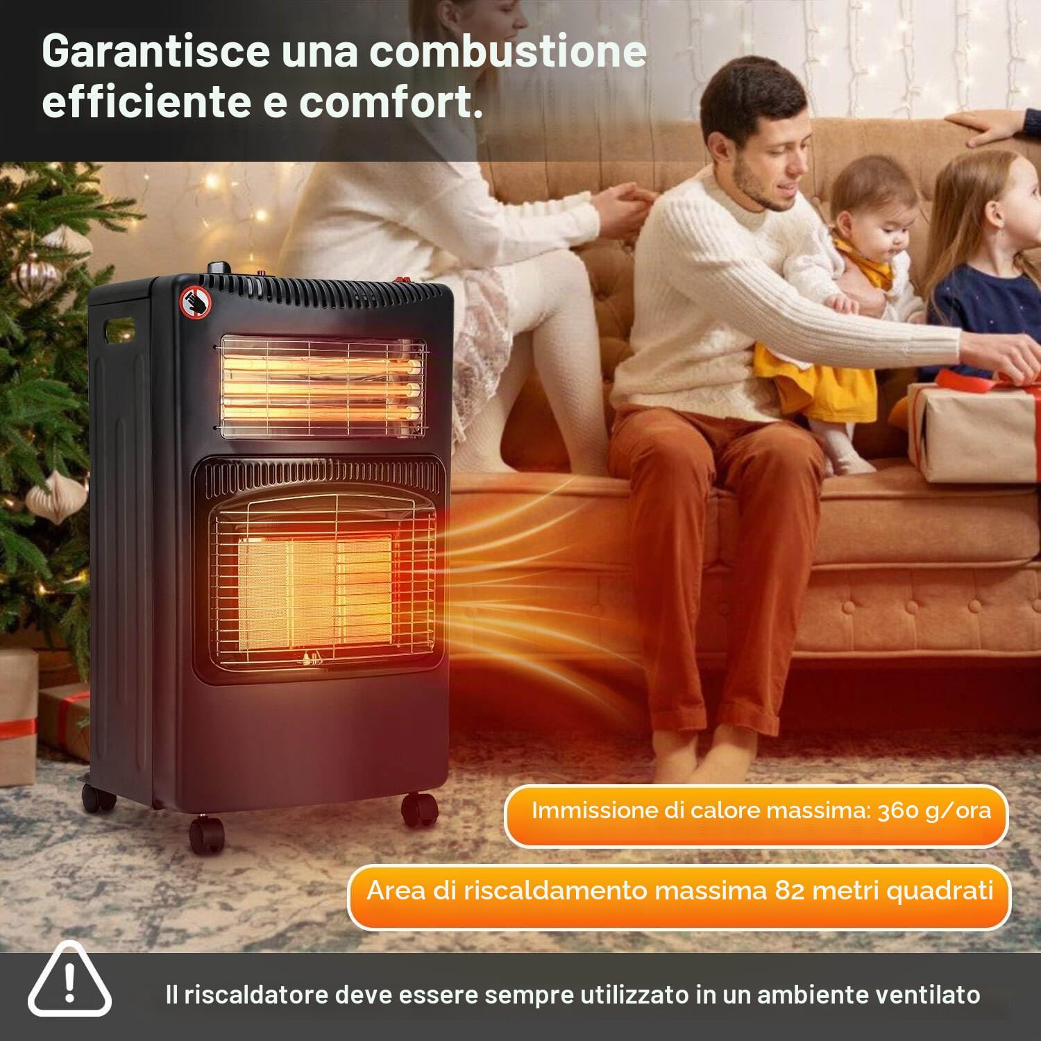 Riscaldatore a gas 4200 W, riscaldamento elettrico 1260 W, bruciatore in ceramica a infrarossi, con regolatore di pressione del gas e tubo del gas, forno a gas, bombole di gas butano o propano