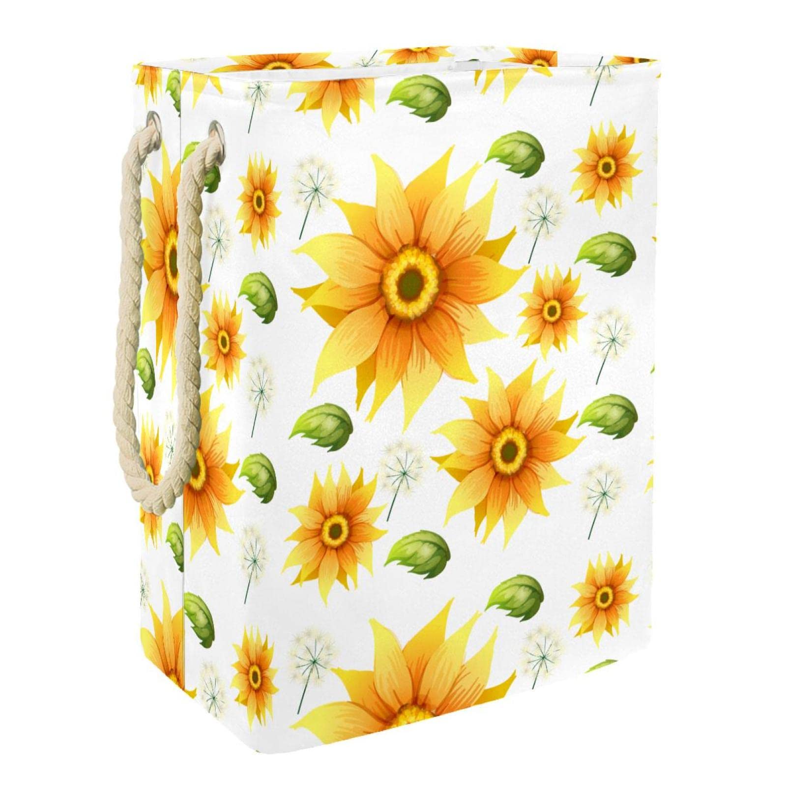 Cesta impermeable para la colada, cesta para ropa sucia con asa, hermoso patrón de flores de girasol