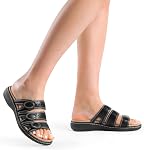DREAM PAIRS Women's Slide Sandals Comfortable Arch Support Casual Walking Sandals Adjustable Straps Slip On Low Wedge Flat Sandals
