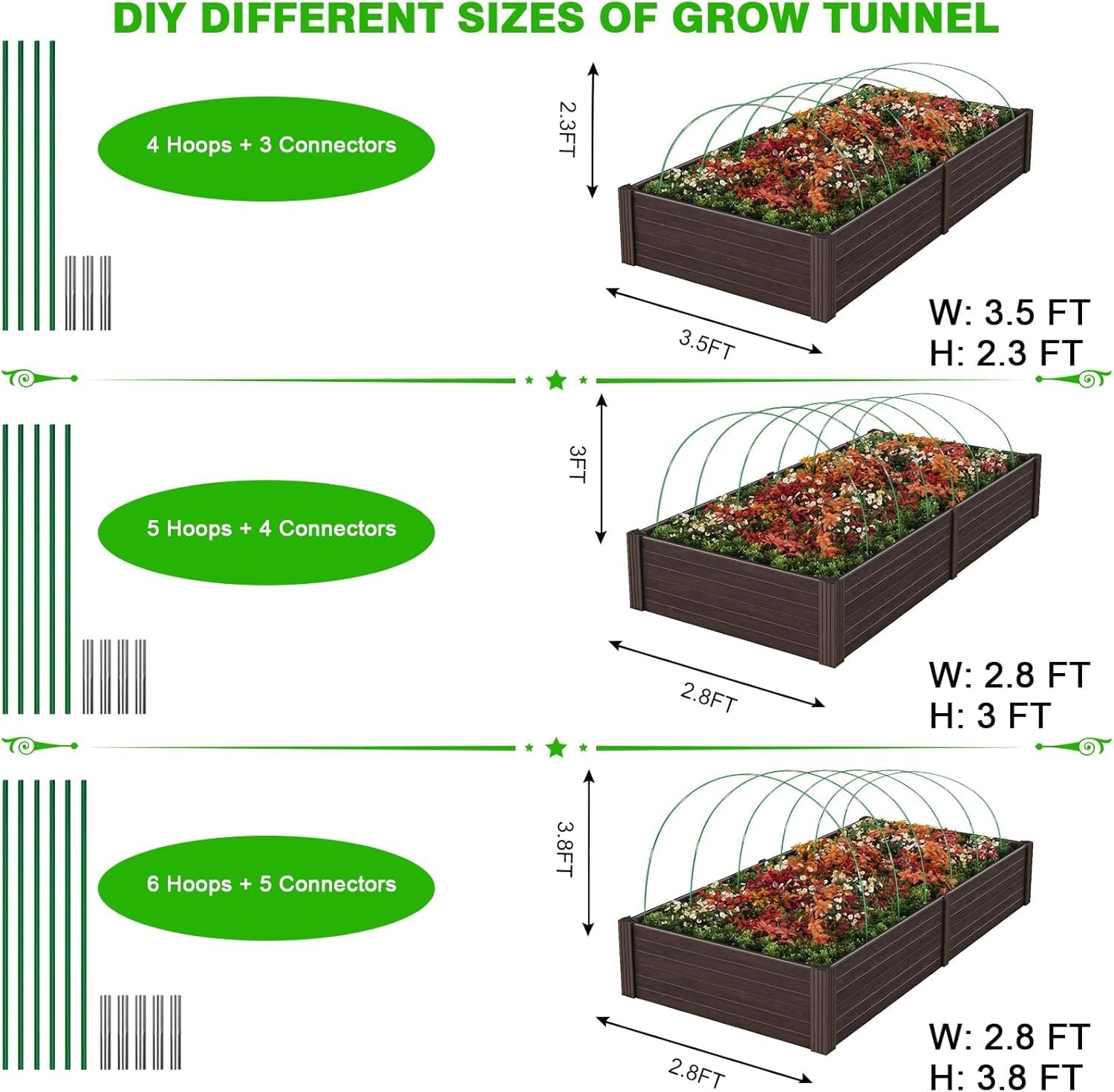 Cerchi da Giardino per Serra, 48 Pezzi Tunnel per Piante da Giardino, Archi per Serra da Giardino, Strutture per Serre a Tunnel, Pneumatici per Serra, Greenhouse Tyres, Garden