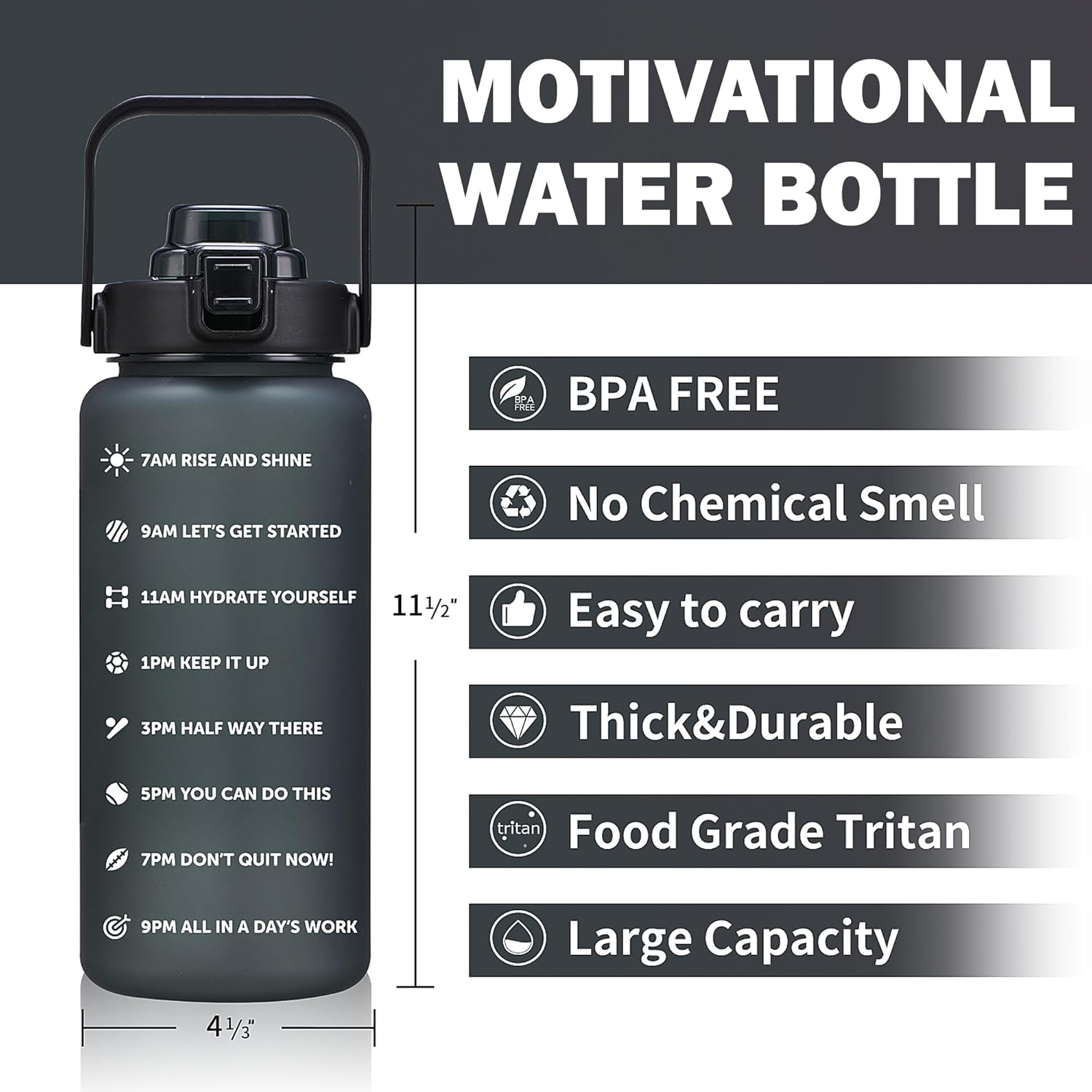 64oz,100oz,128oz Large Motivational Water Bottle with Time Marker, Leakproof & BPA Free Half Gallon Big Water Bottle with Straw Handle Tritan Frosted Water Jug for Gym,Fitness,Outdoor Sports - Image 2
