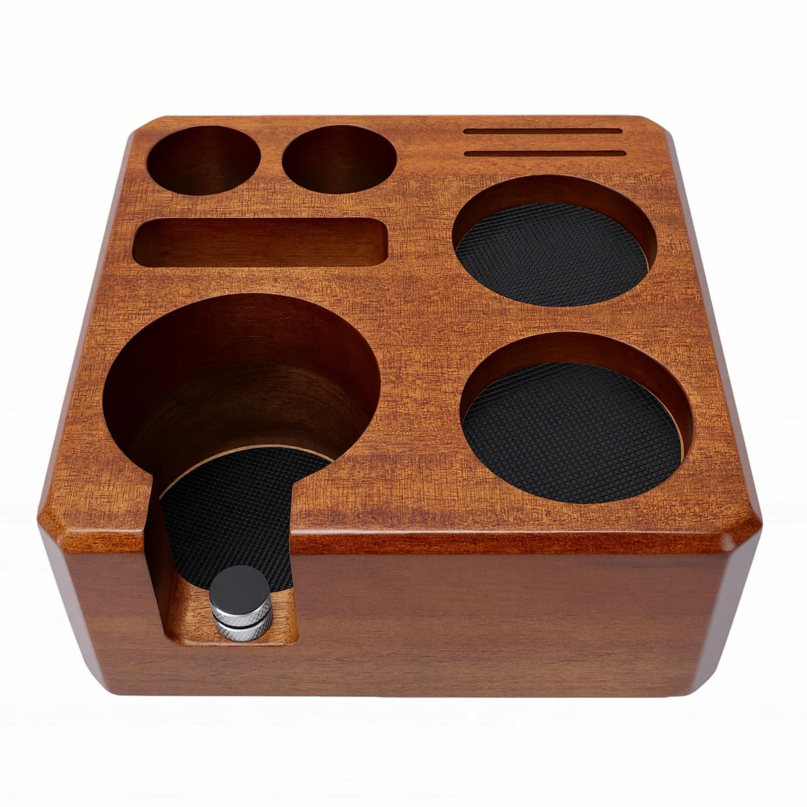 58-mm-Tampingstation, Walnuss-Organizer mit Abnehmbaren Silikonpads und Rutschfester Basis, Organizer-Station für Siebträger und Kaffeezubehör