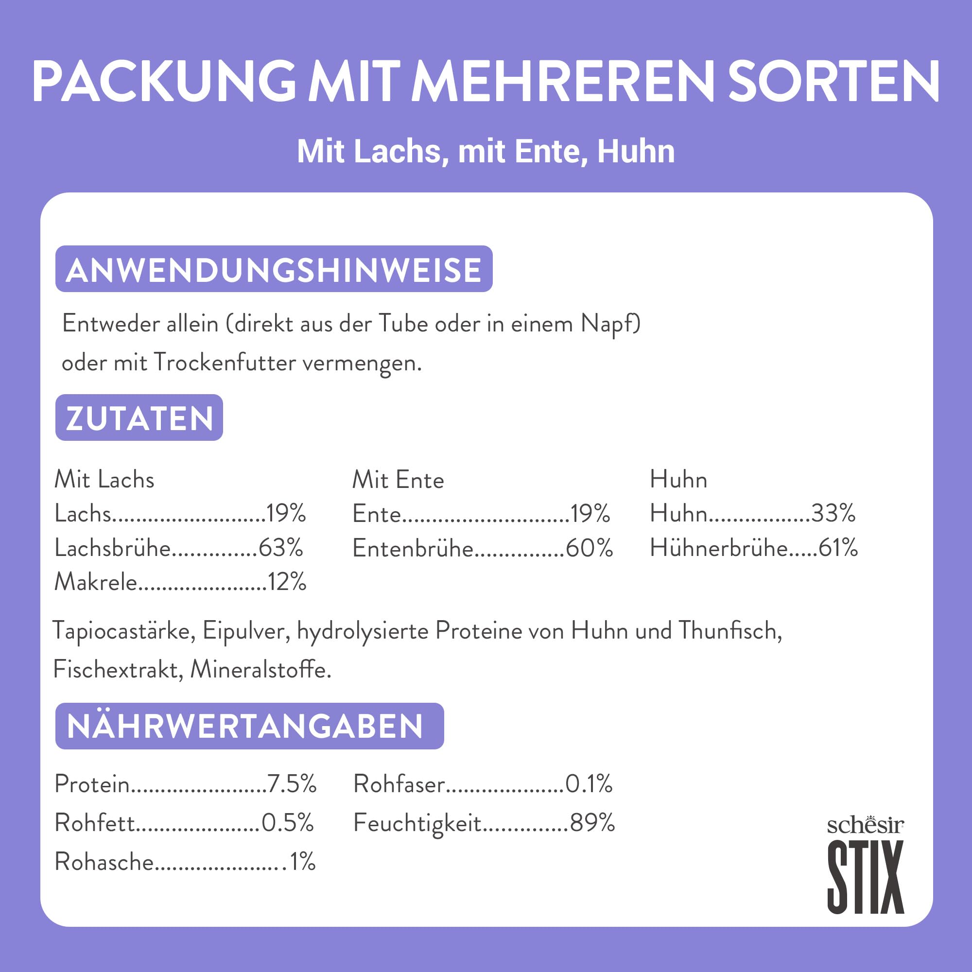 Schesir Stix, Variety Pack, cremige und ergänzende Snacks für Katzen (12 Packungen mit je 6 Snacks)