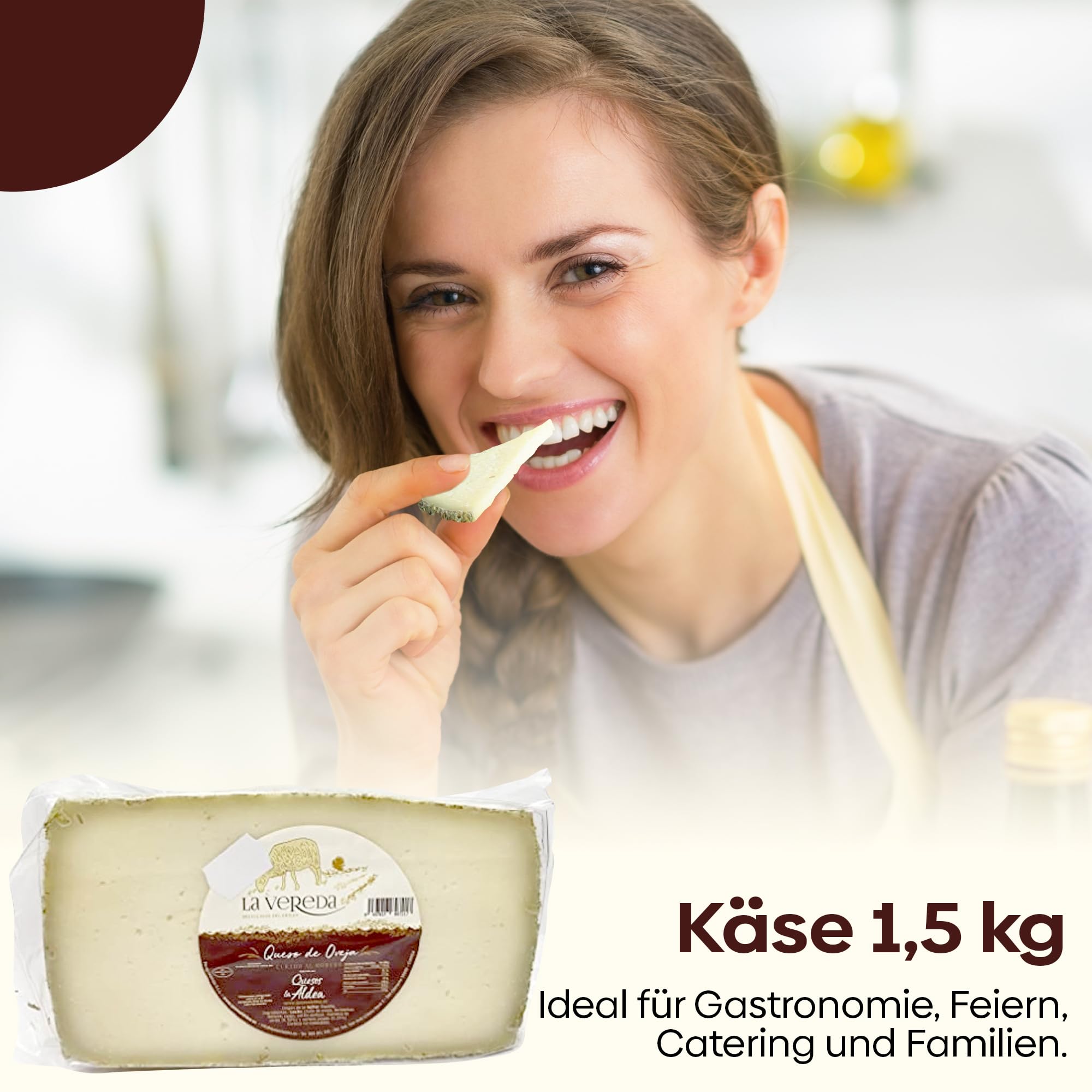 Käse La Aldea Artesano | Gereifter Schafskäse mit Rosmarin 1,5 kg | 6 Monate gereift | Käse aus Rohmilch in handwerklicher Qualität Gourmetkäse zum Verschenken und Geschenkkorb mit Gourmetkäse