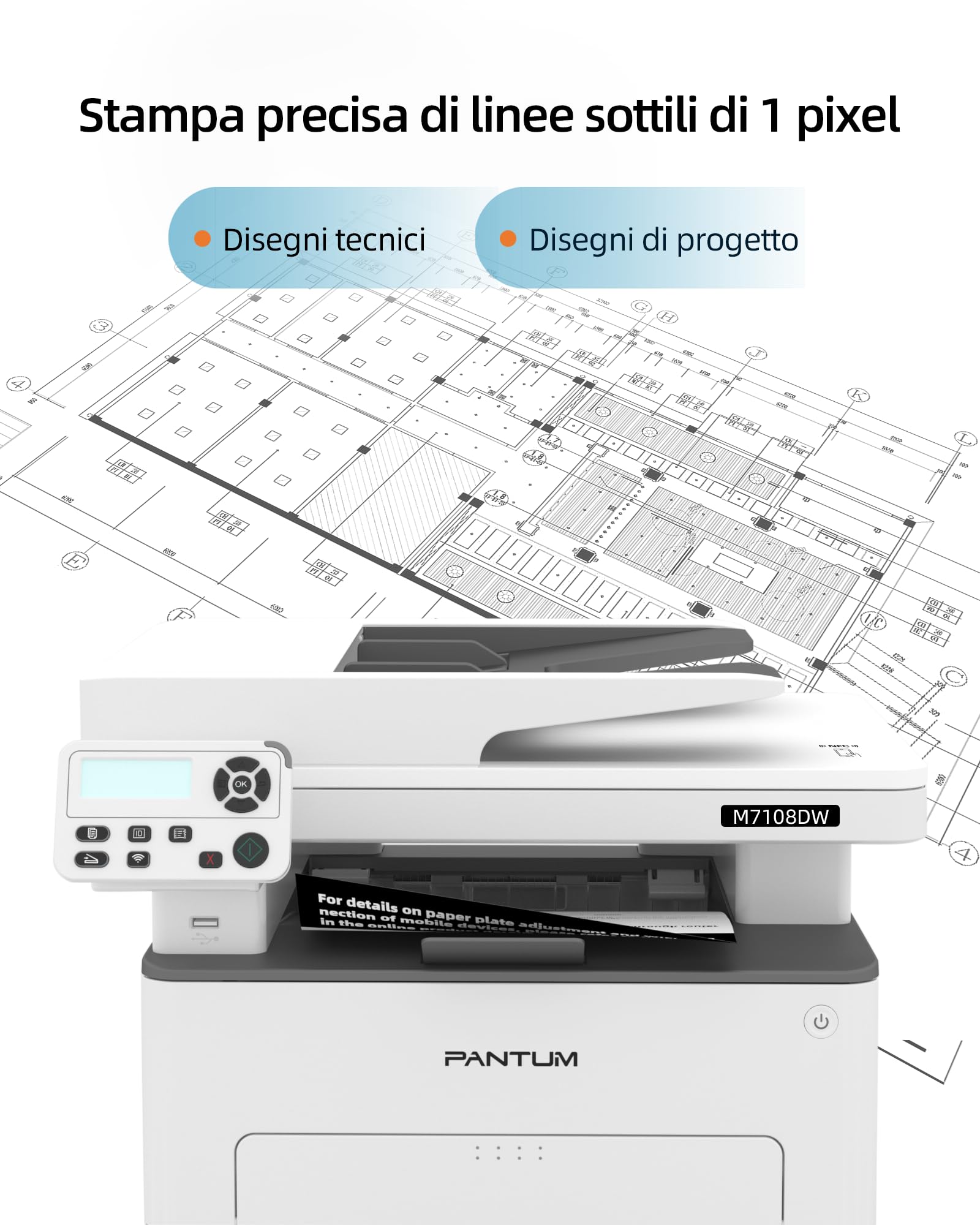 PANTUM M7108DW Stampante Laser Multifunzione 3in1 Bianco e Nero Wireless Stampa fronte/retro Automatica 33ppm WiFi