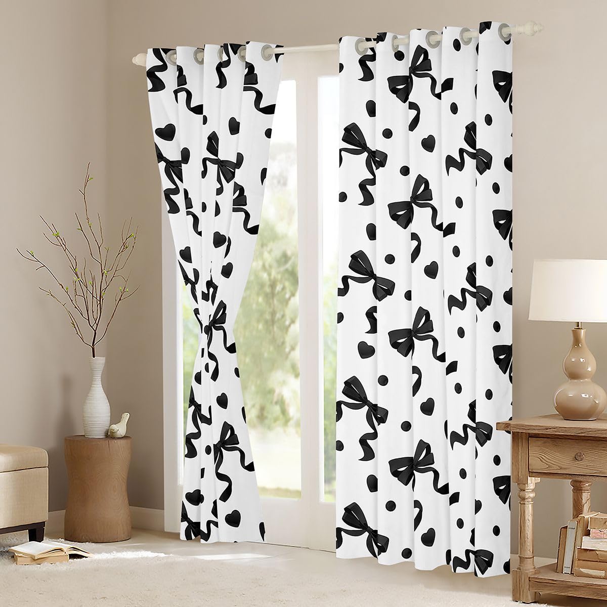 Homewish Kokarda Kokarda Księżniczka Czarne zasłony okienne 117 x 137 cm, 2 zestawy paneli - Marzycielskie urocze zasłony zaciemniające wstążka zasłony okienne miłość serca do sypialni