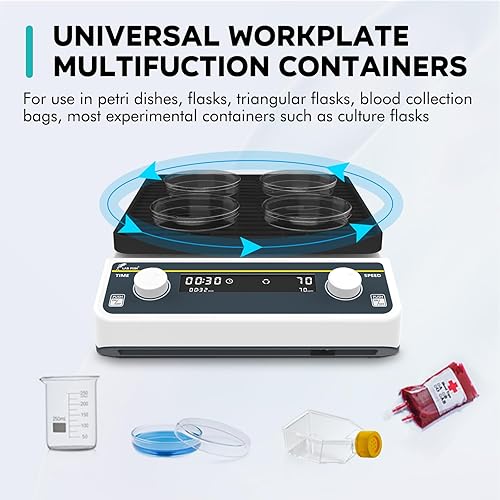 Miniatura 3 de LABFISH - Agitador orbital digital, velocidad ajustable, 40-200 RPM, placa de trabajo de 9.85 x 9.85 pulgadas, capacidad de 4.4 lbs, agitador