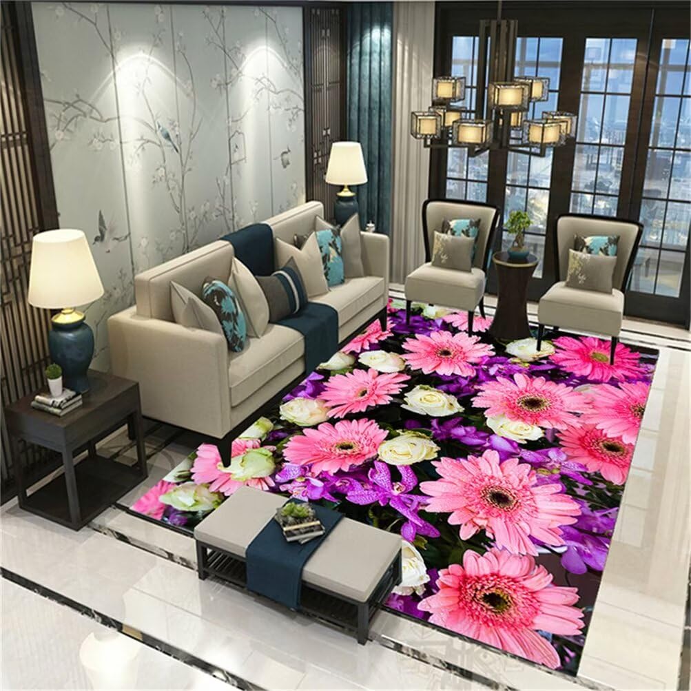 Tapis couloir 140x200 lavable grand tapis de salon doux floral
