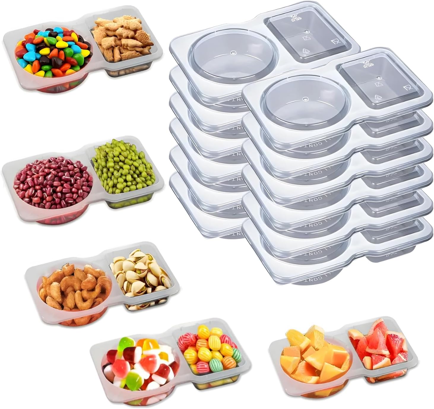 12PCS Double Compartment Condiment Container with Lid, 5oz Reusable Snack Pack Leakproof Portable Snack Container for Meal Prep, Salad Dressing, Take-out Sauces, Travel Use