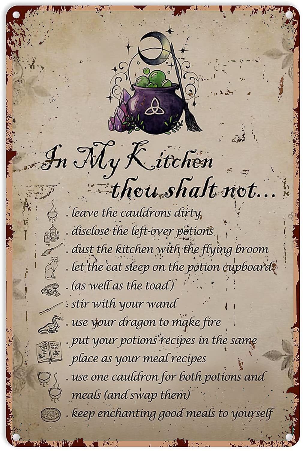 Witch Decor Halloween Vintage Metal Tin Sign in My Kitchen Thou Shalt Not Witchcraft Baking Kitchen Decor Iron Painting for Home Garden Black Cats Wall Art Poster 8x12 Inch