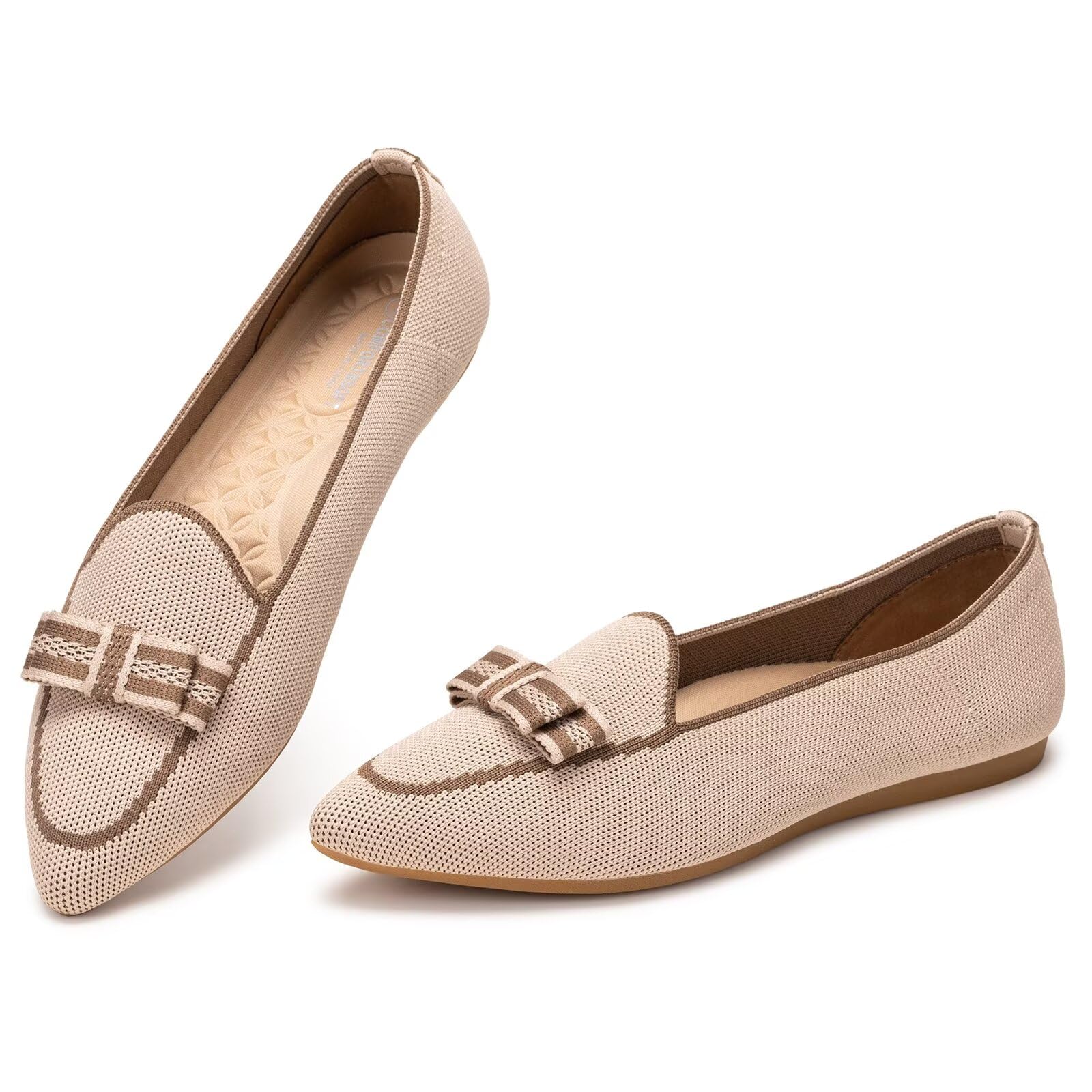 Frank Mully Loafer Flats für Damen Lässiger Strickstoff Schuhe Waschbar Schnürschuhe mit spitzer Zehenpartie Bequeme Schuhe im Ballettstil für