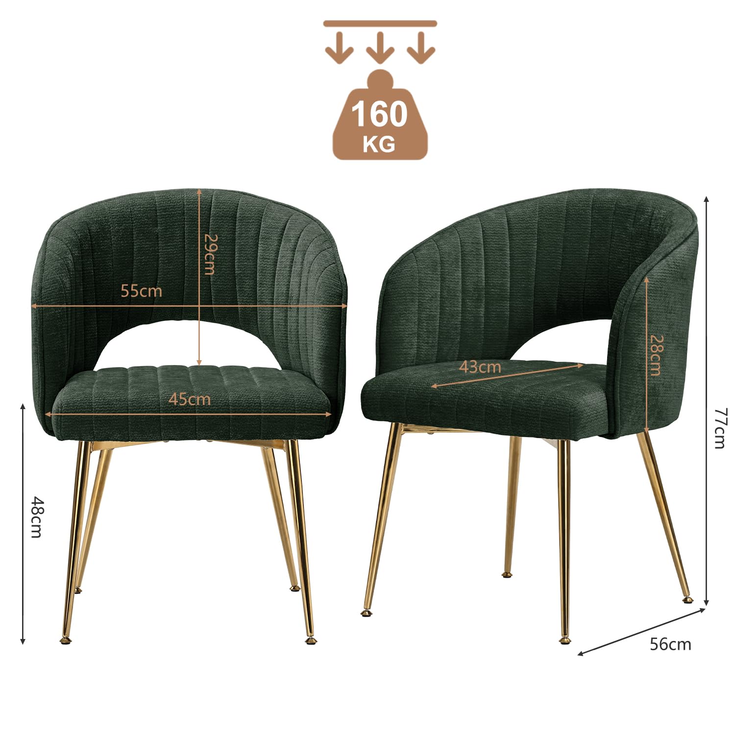 Set di 4 eleganti sedie da pranzo in ciniglia con gambe curve, imbottite, comode per cucina, soggiorno e camera da letto, mobili eleganti e versatili per la casa
