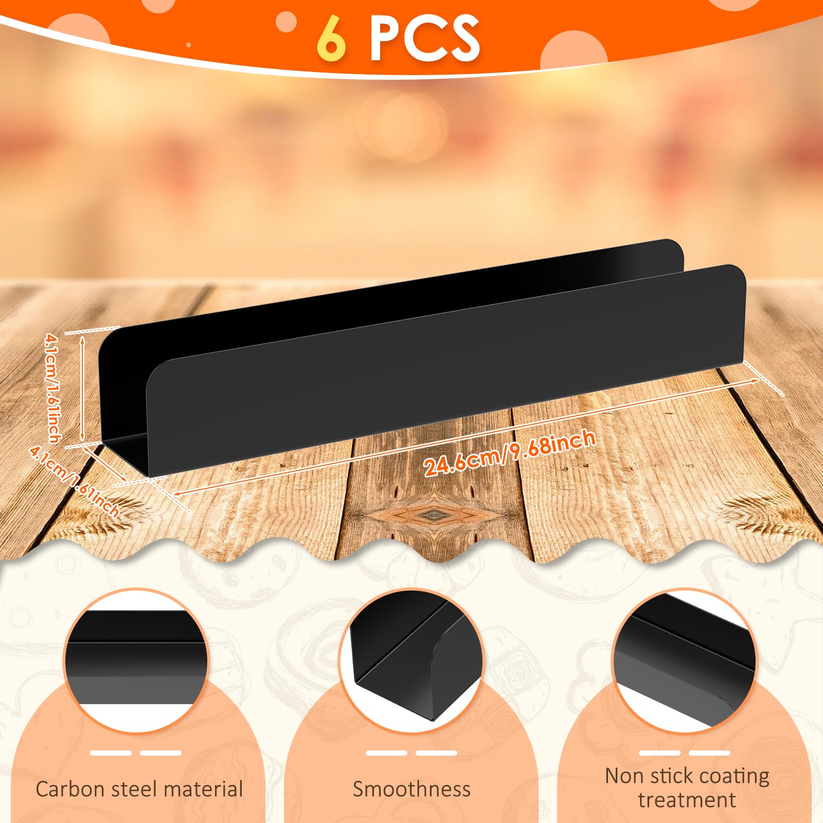6Pcs Moule à biscuits en forme de U en canneberge Moule antiadhésif rectangulaire en forme de biscotte Bonne conductivité thermique Moule à pain, gâteau, biscuit pour la cuisine(Noir)