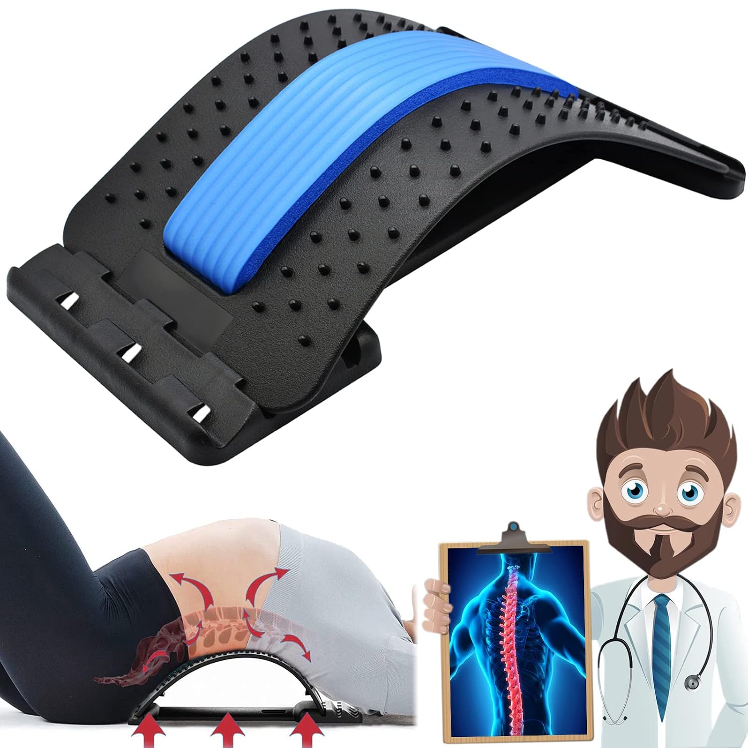 Molarun Back Cracker, Back Cracking Device, 4 Level Back Stretcher for Lower Back Pain Relief - Black