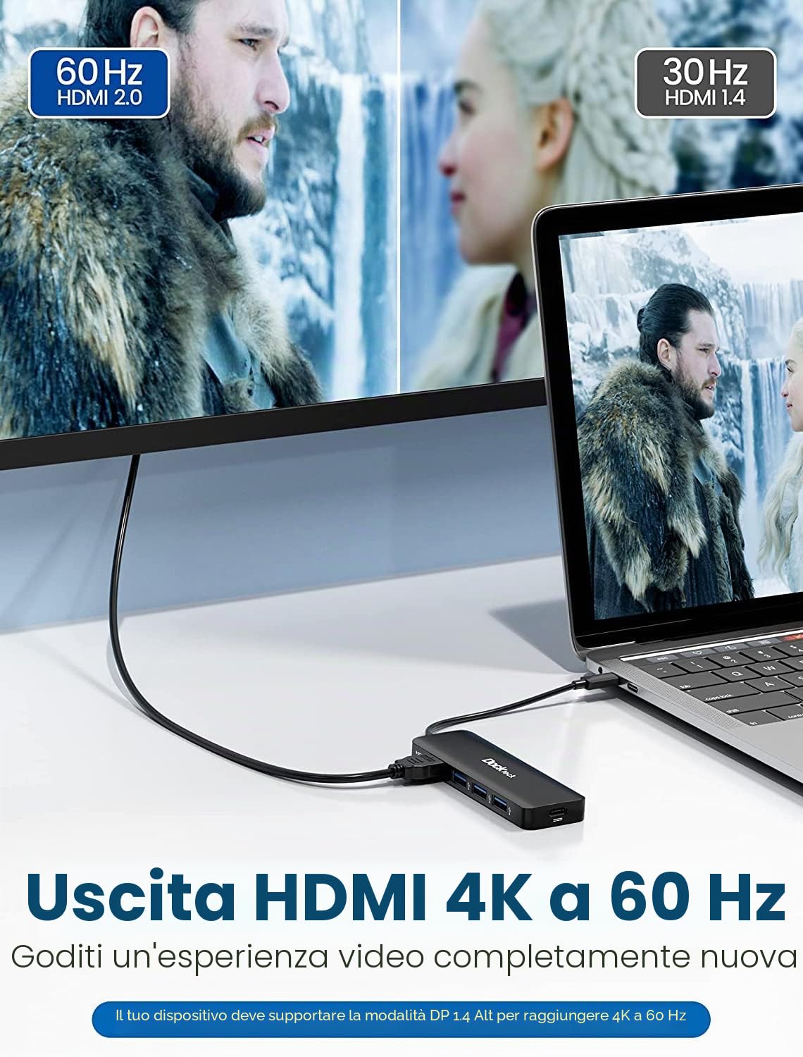 Hub USB C per MacBook Air M2, Dockteck 5 in 1 Dock USB C HDMI Adattatore 4k 60hz, 3 USB-3.0, 100W PD per MacBook Pro/Air M1/M2, iPad Pro, Steam Deck