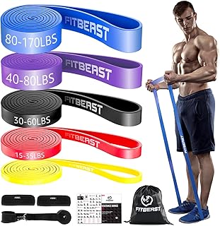 FitBeast Resistance Band Set, 5 Different Levels Pull-Up Band with Door Buckle and Grip Pads, Ideal for Pilates, Training,...