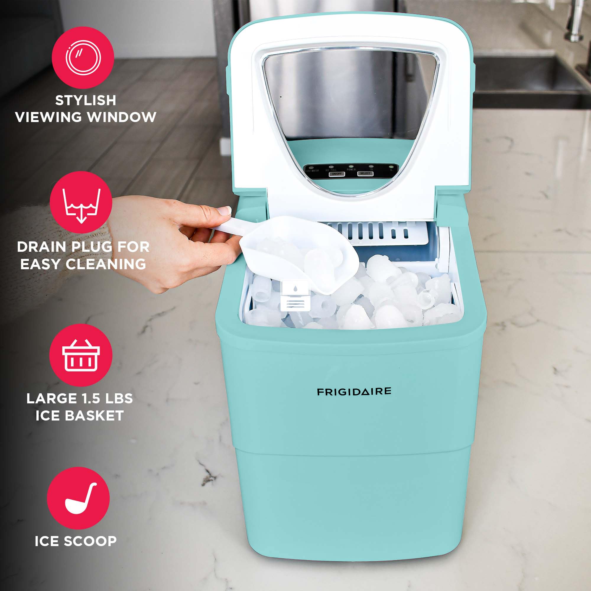 Frigidaire Efic108-Blue Compact Ice Maker, Counter-Top Portable, 26 Lb Per Day, Blue on Fridge.com - View 3