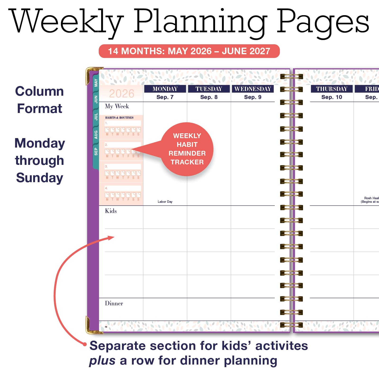 FAMILY PLANNER ORGANIZER – 8.5" x 11" Weekly & Monthly Calendar (May 2026-Jun 2026). 5+ People, Meal Planning, Budgeting, Habit Tracker – Hardcover, Household Schedule Organizer for Parents, Kids, & Caregivers (Rainbow Floral)
