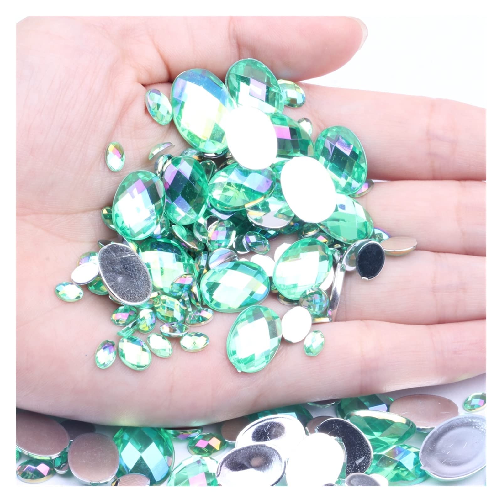 yaoqijie 13x18mm 500pcs a Forma Ovale sfaccettature di Strass acriliche Flatback Ab Colours Colla su Perle Fai da Te Gioielli for Le Unghie d'Arte Lasting (Color : 03 Light Green AB)